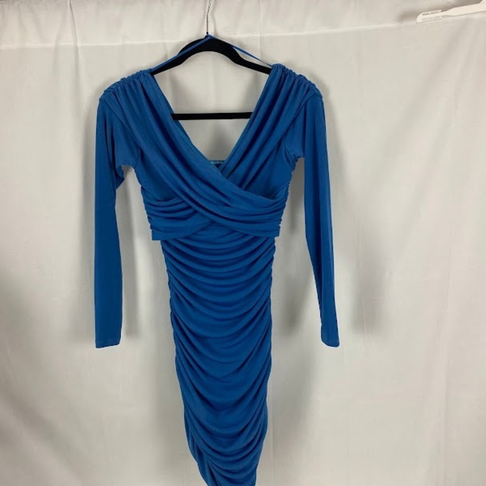 Abercrombie & Fitch Blue Ruched‎ Long Sleeve Bodycon Dress Small Surplice V-Neck